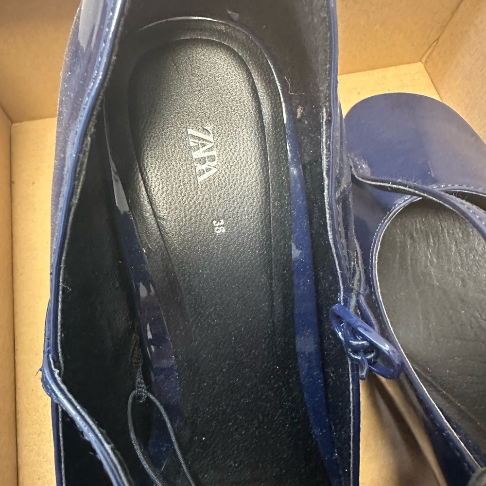 ZARA Navy Patent Mary Jane Flats with Strap